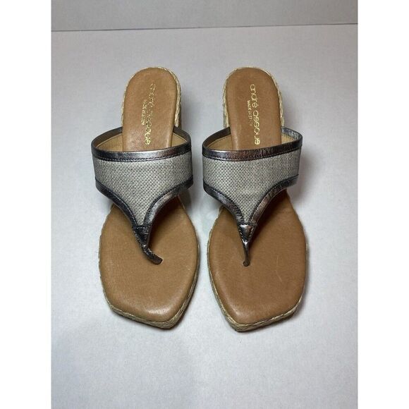 ANDRE ASSOUS Womens Espadrille Arabella Toe Wedge Slip On Sandals Shoes 37 - Picture 3 of 10